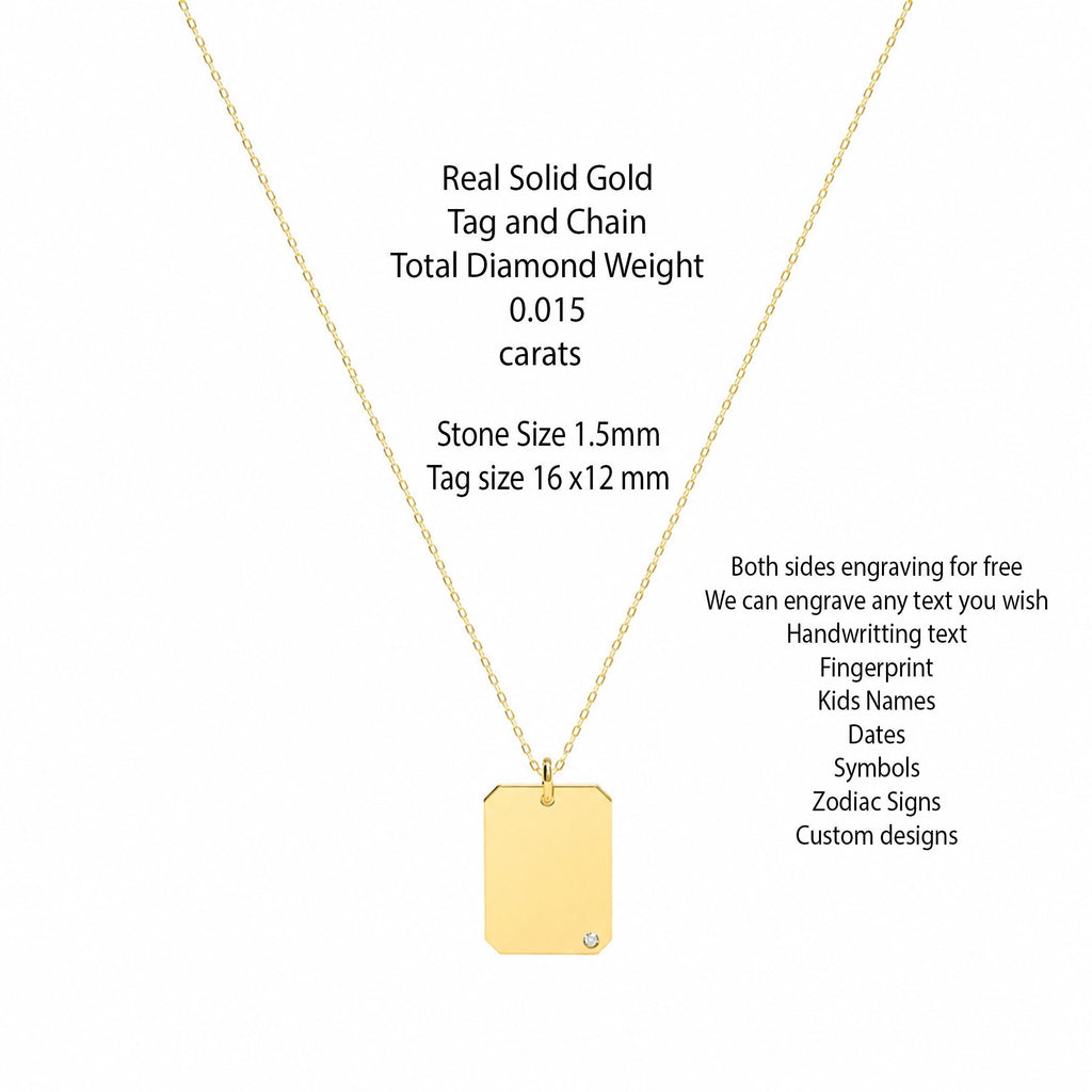 14K Solid Gold Diamond Dog Tag Necklace – Personalized Name, gallery view 3 of 10