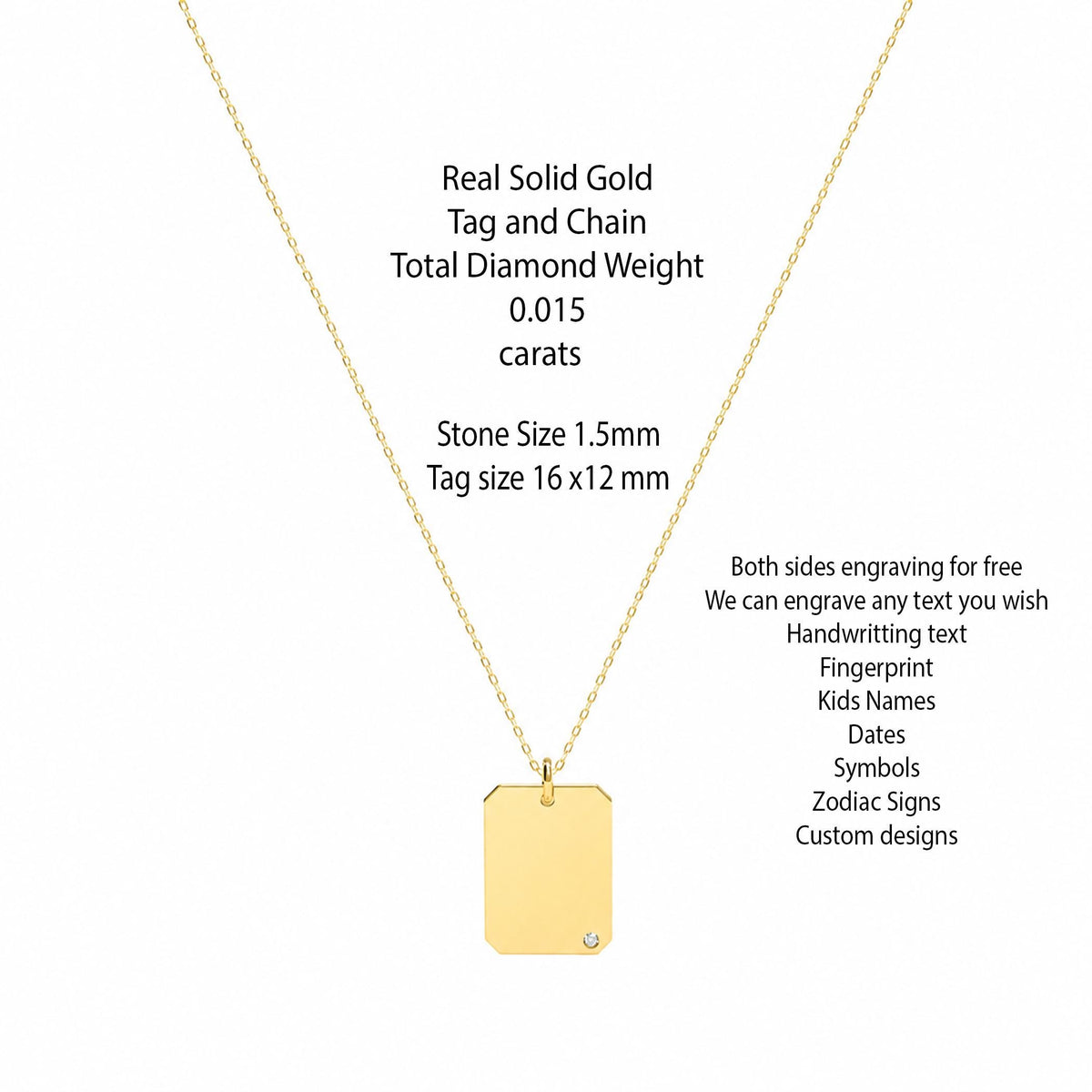 14K Solid Gold Diamond Dog Tag Necklace – Personalized Name, gallery view 3 of 10
