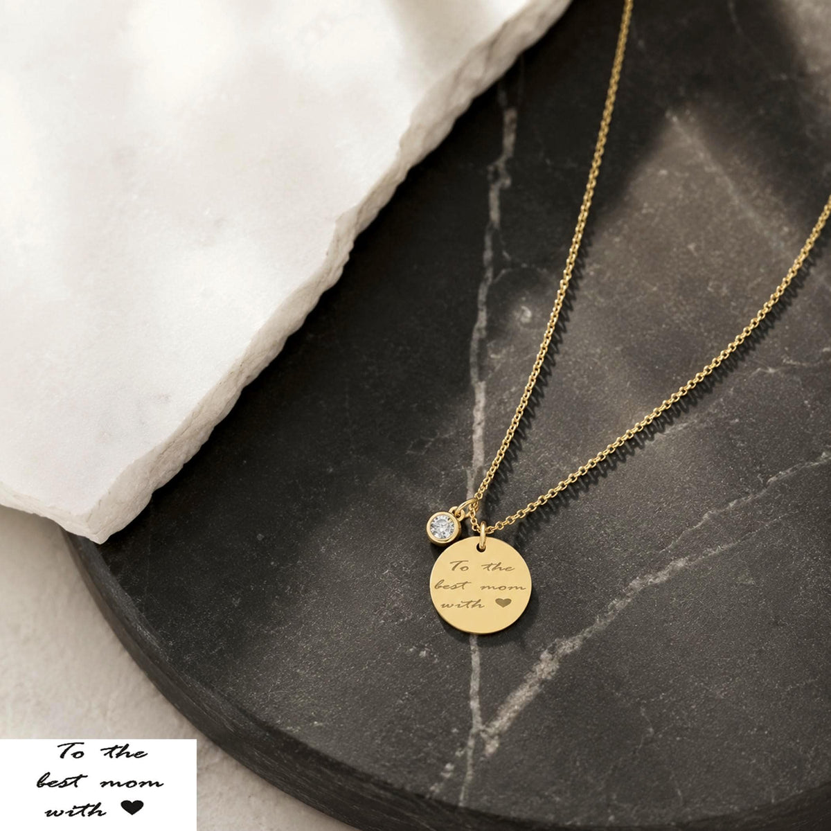14K Solid Gold Diamond Handwriting Disc Necklace, main product view