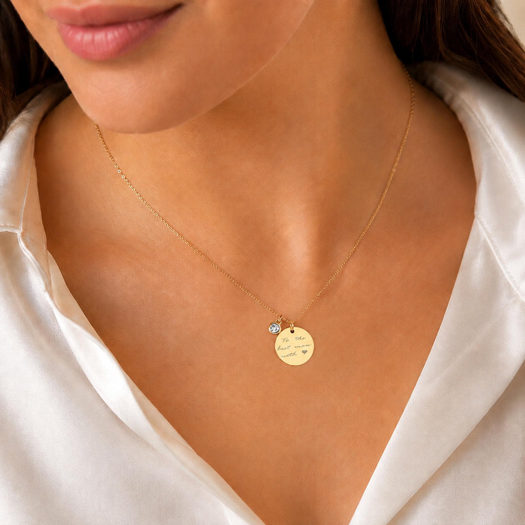 14K Solid Gold Diamond Handwriting Disc Necklace, gallery view 10 of 10