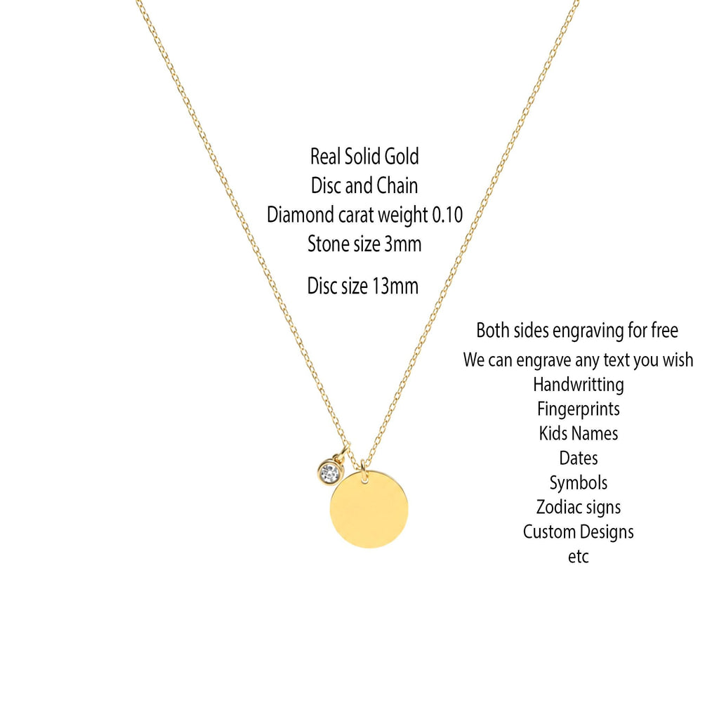 14K Solid Gold Diamond Handwriting Disc Necklace, gallery view 3 of 10