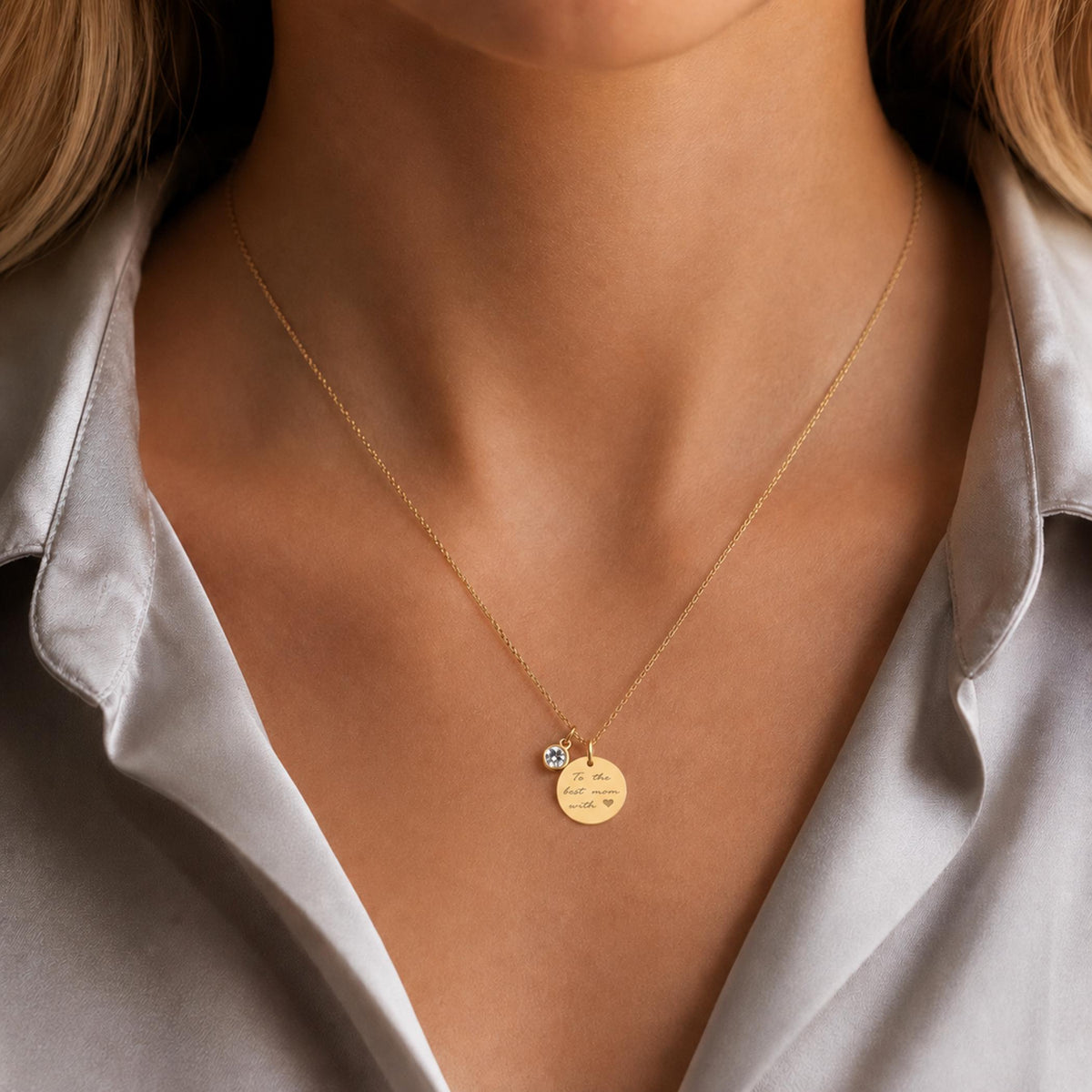 14K Solid Gold Diamond Handwriting Disc Necklace, gallery view 8 of 10