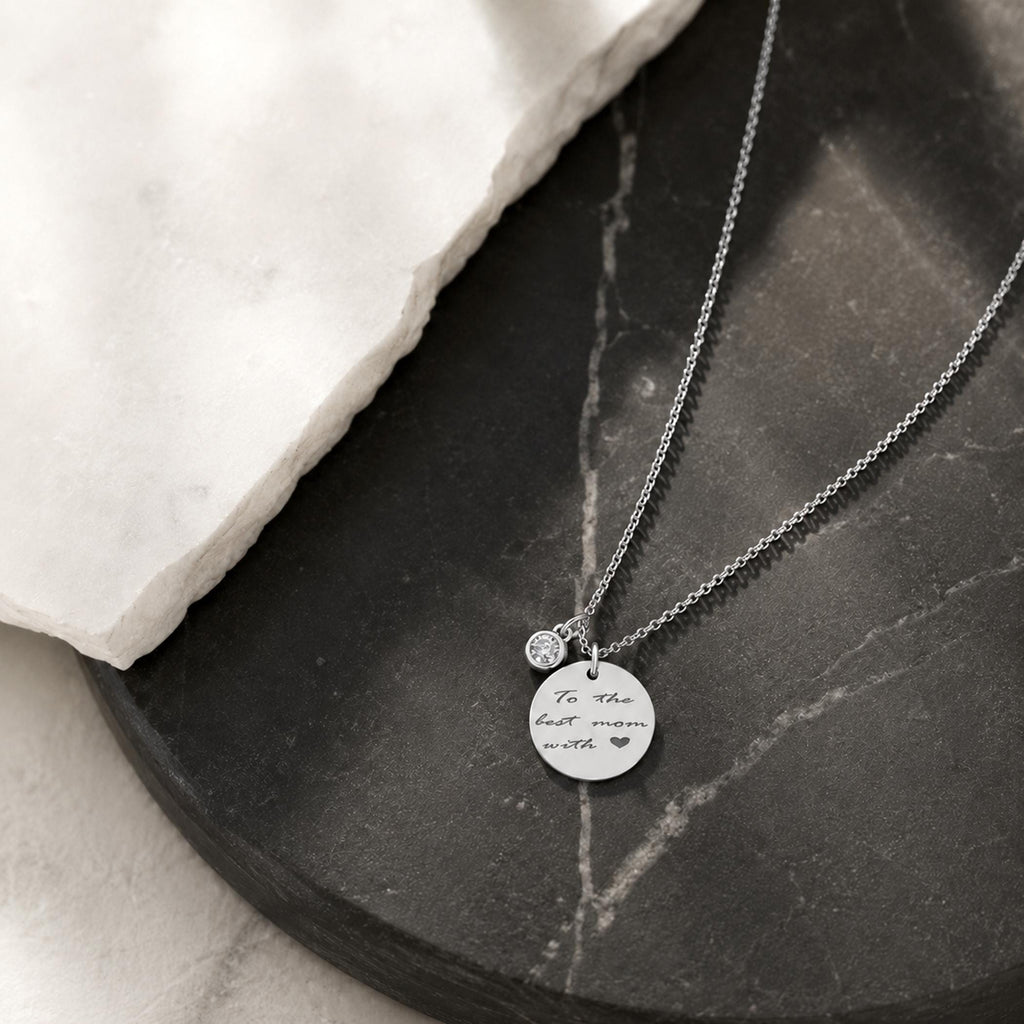 14K Solid Gold Diamond Handwriting Disc Necklace, gallery view 9 of 10