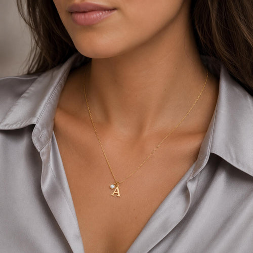 14K Solid Gold Diamond Initial Necklace, gallery view 2 of 10