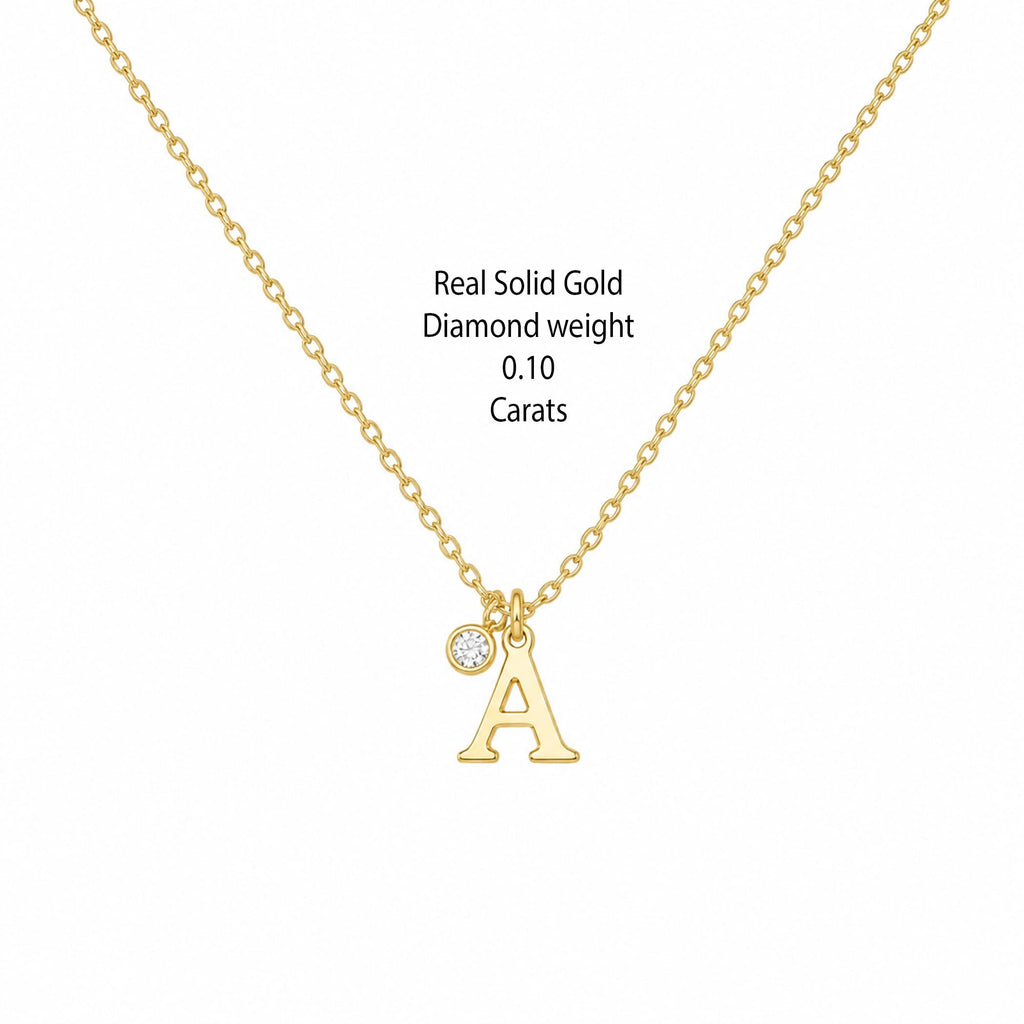 14K Solid Gold Diamond Initial Necklace, gallery view 3 of 10