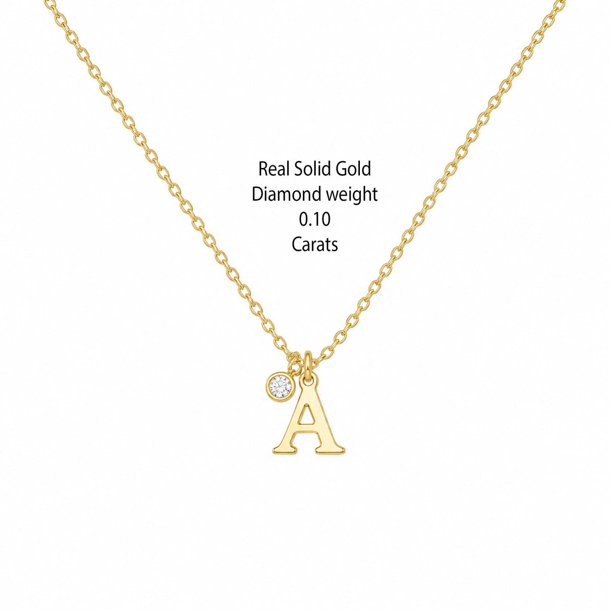 14K Solid Gold Diamond Initial Necklace, gallery view 3 of 10