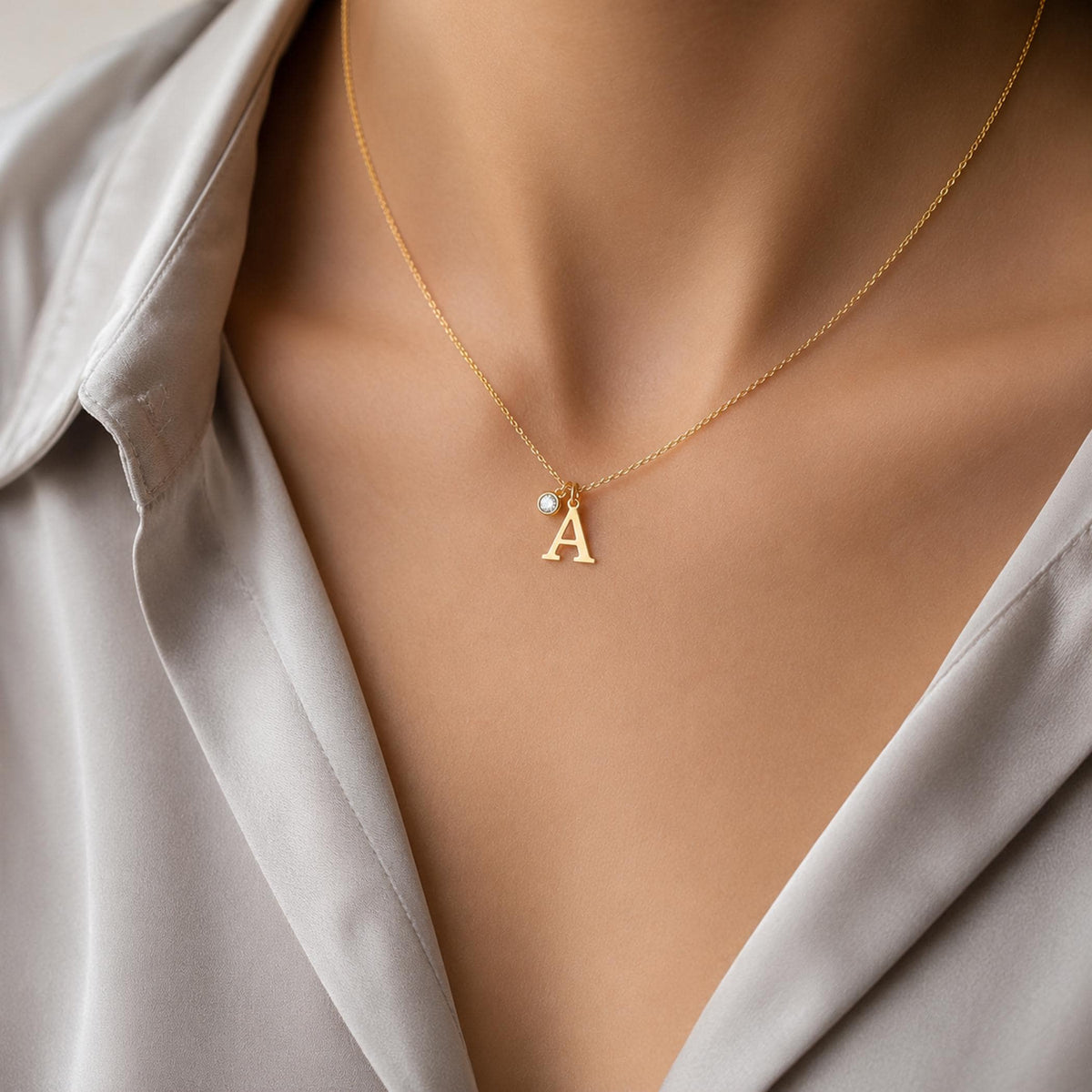 14K Solid Gold Diamond Initial Necklace, gallery view 4 of 10
