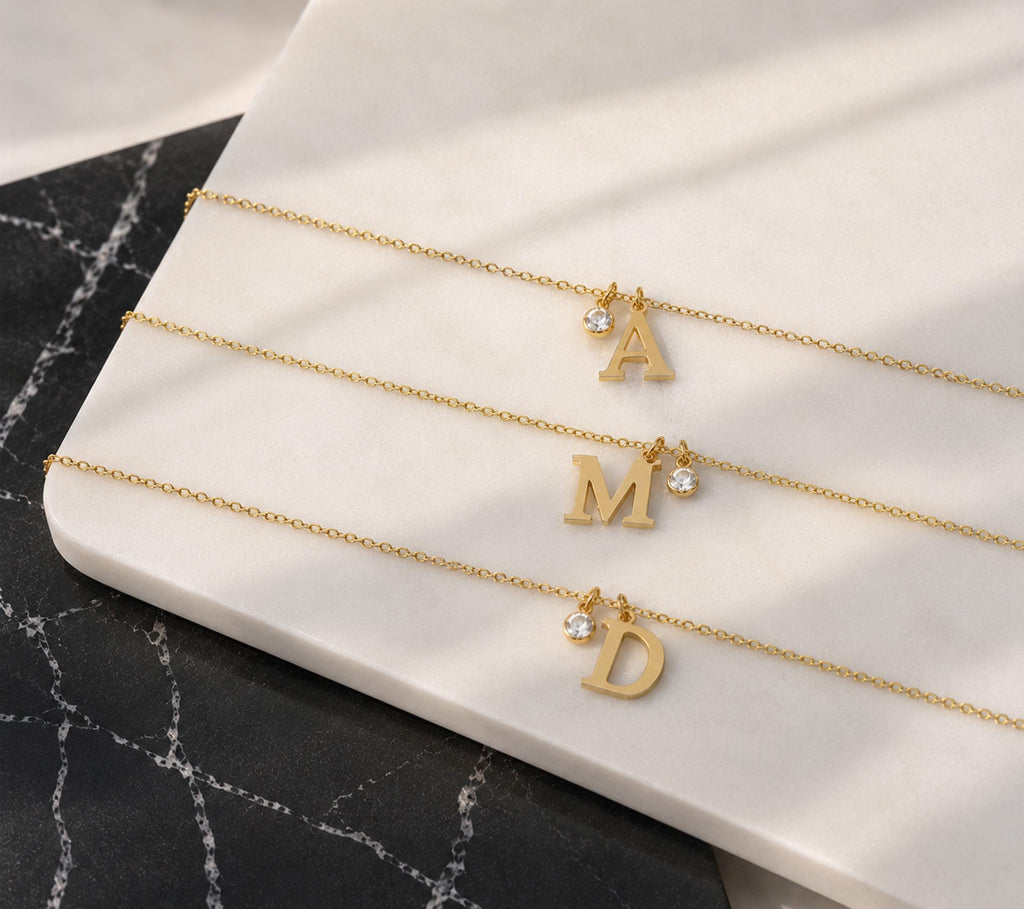 14K Solid Gold Diamond Initial Necklace, gallery view 7 of 10