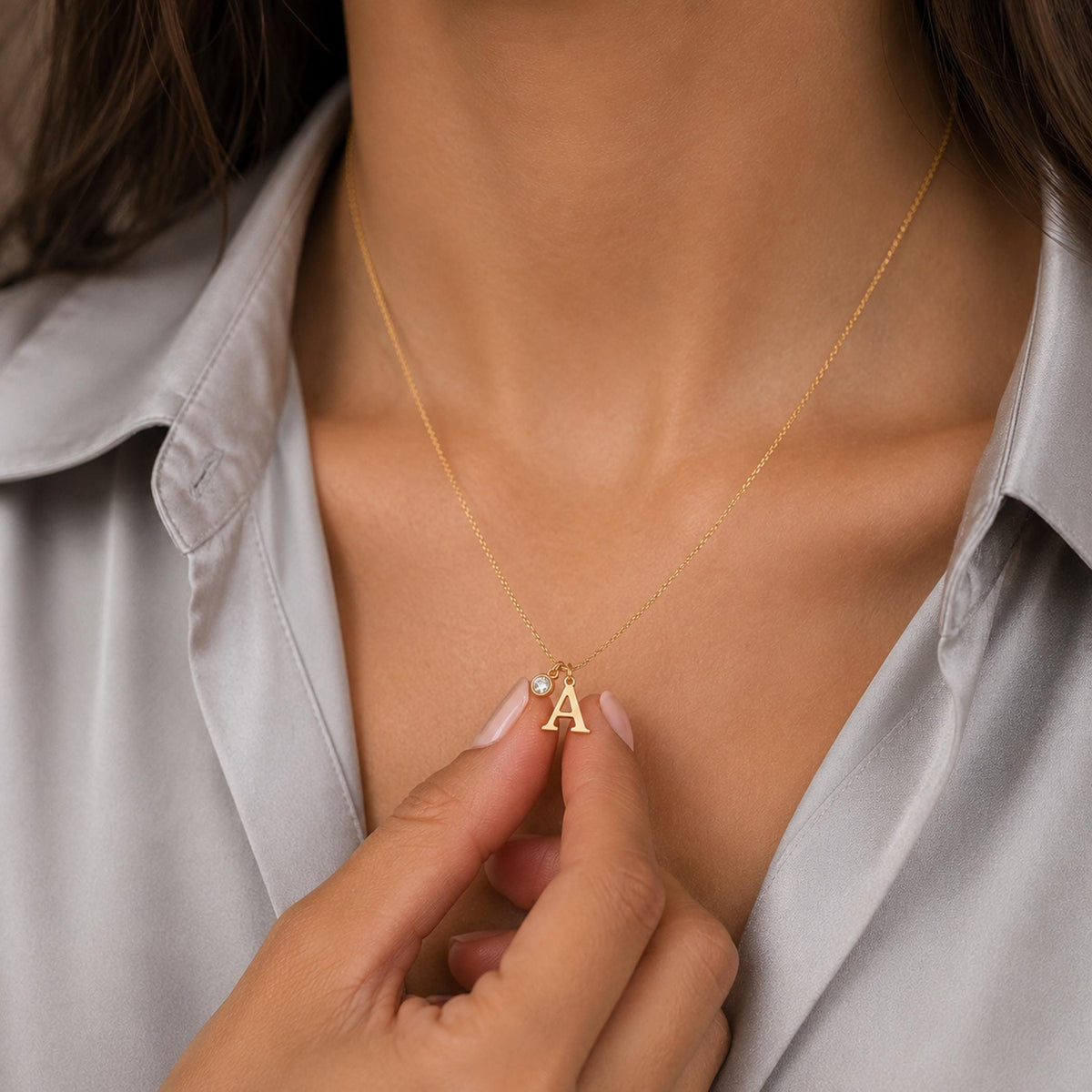 14K Solid Gold Diamond Initial Necklace, gallery view 8 of 10