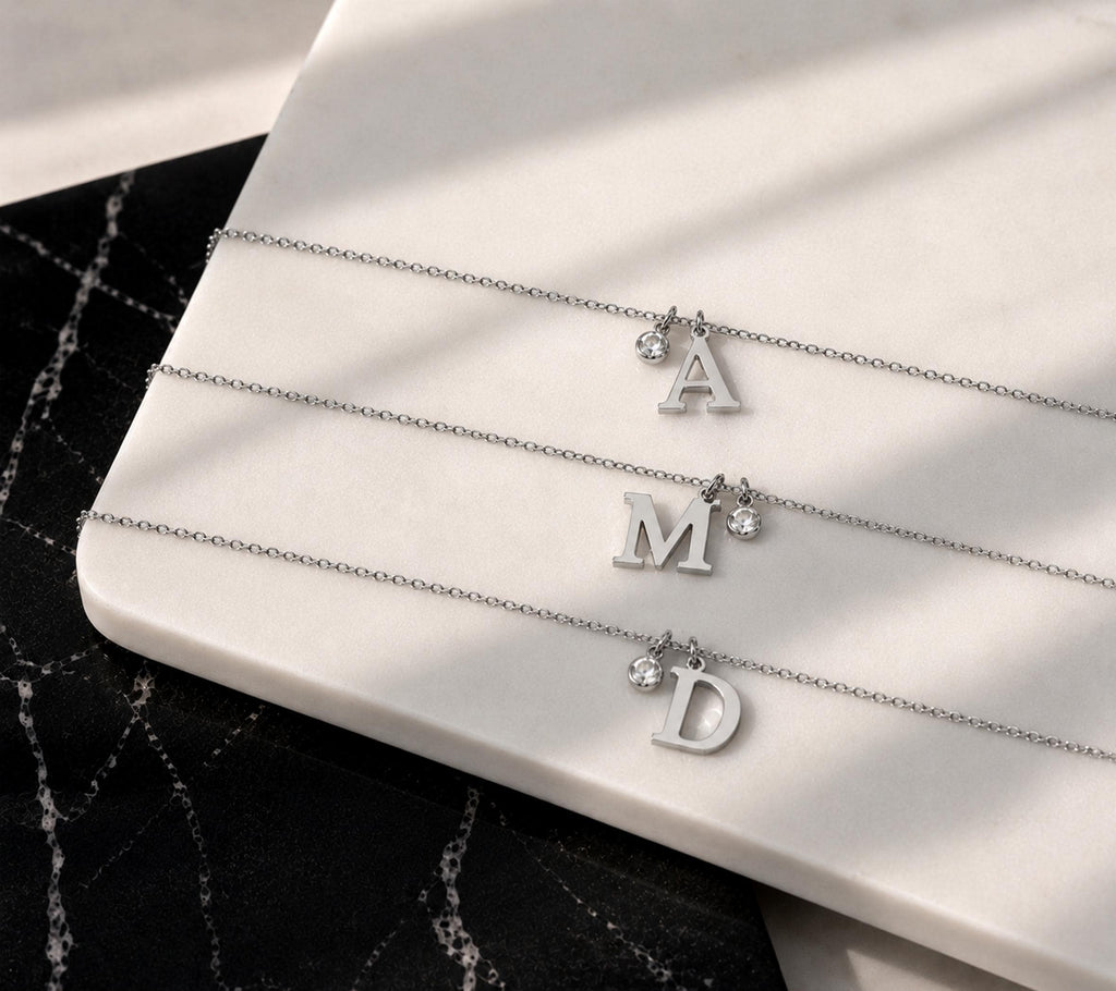 14K Solid Gold Diamond Initial Necklace, gallery view 9 of 10