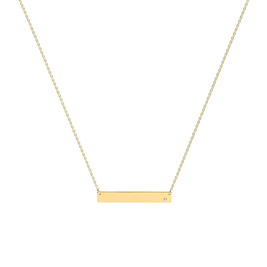 14K Solid Gold Diamond Name Bar Necklace – Personalized Engraved Plate, main product view