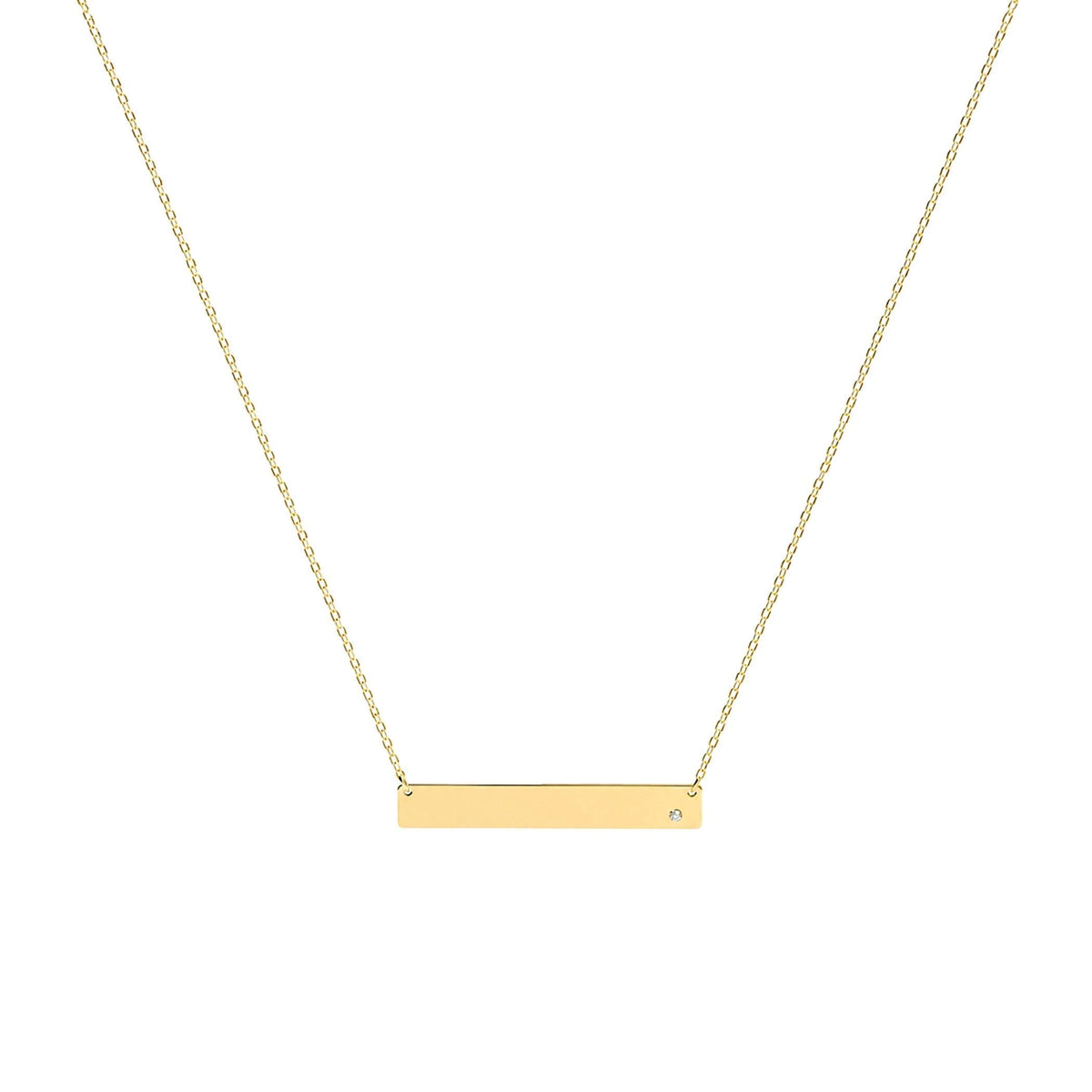 14K Solid Gold Diamond Name Bar Necklace – Personalized Engraved Plate, main product view