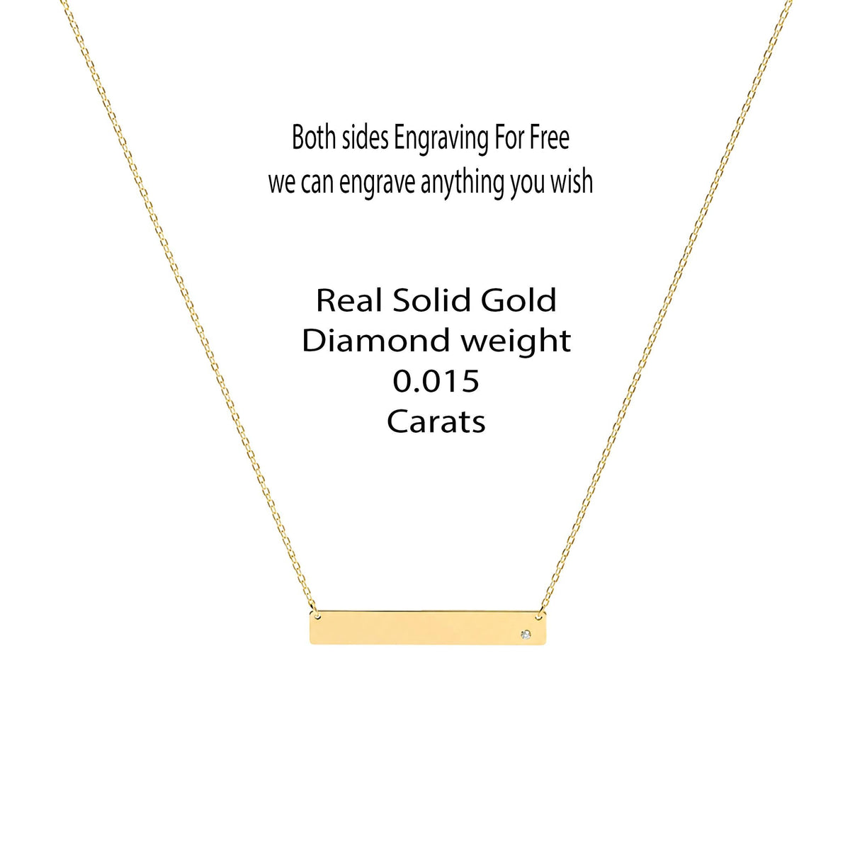 14K Solid Gold Diamond Name Bar Necklace – Personalized Engraved Plate, gallery view 3 of 10