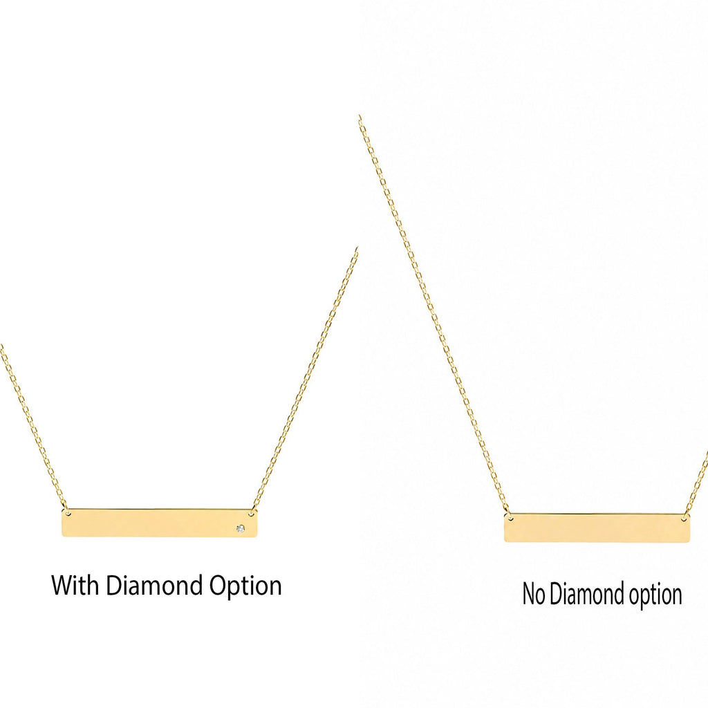 14K Solid Gold Diamond Name Bar Necklace – Personalized Engraved Plate, gallery view 6 of 10