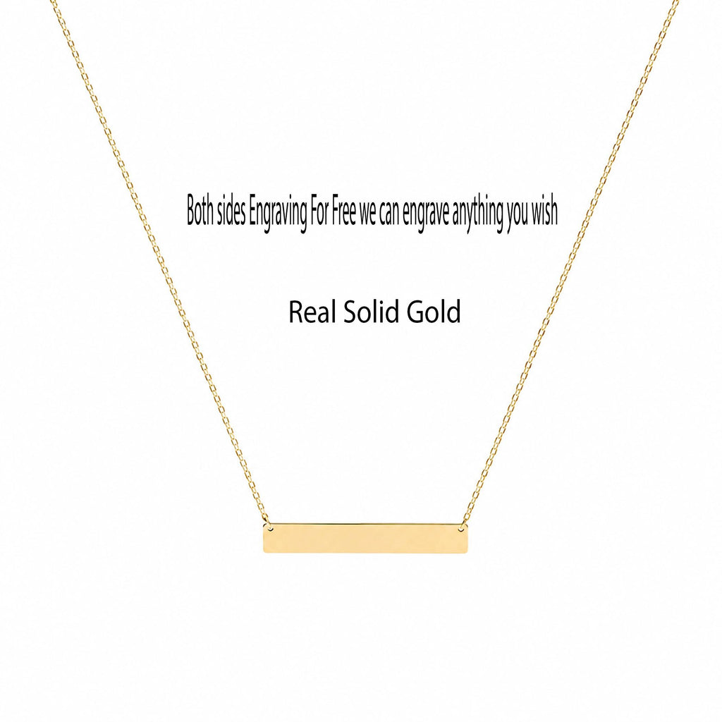 14K Solid Gold Diamond Name Bar Necklace – Personalized Engraved Plate, gallery view 9 of 10