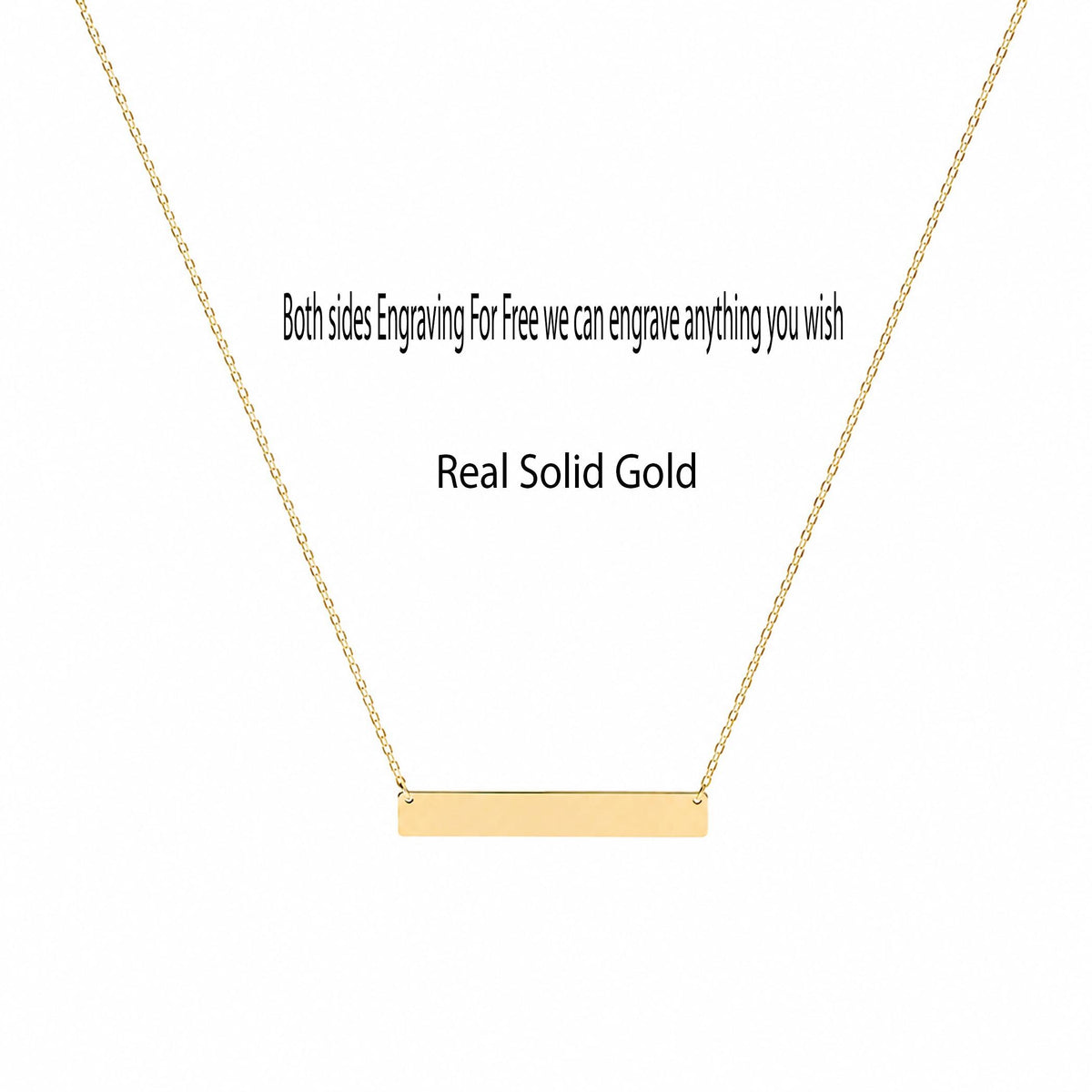 14K Solid Gold Diamond Name Bar Necklace – Personalized Engraved Plate, gallery view 9 of 10
