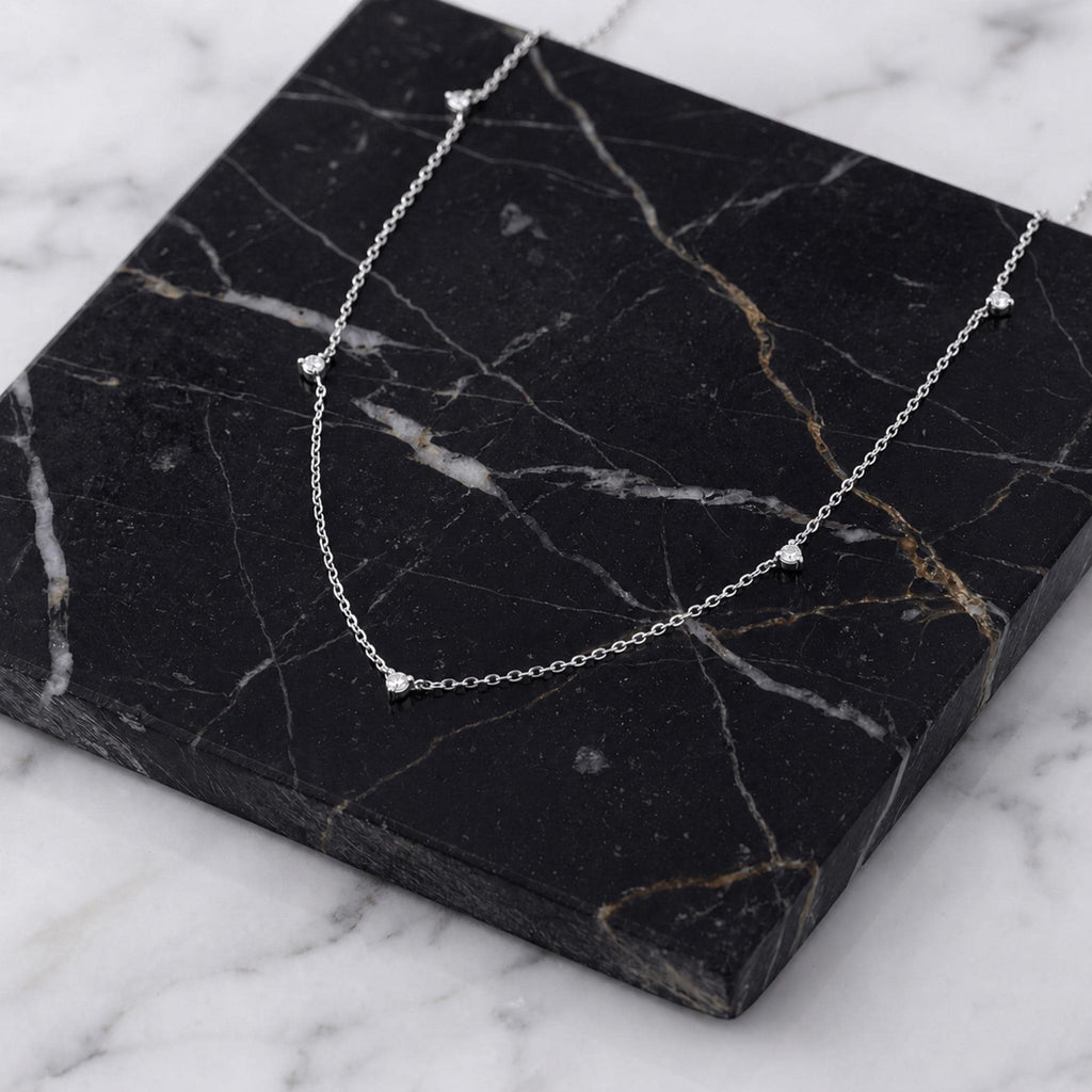 14K Solid Gold Diamond Station Necklace, gallery view 10 of 10