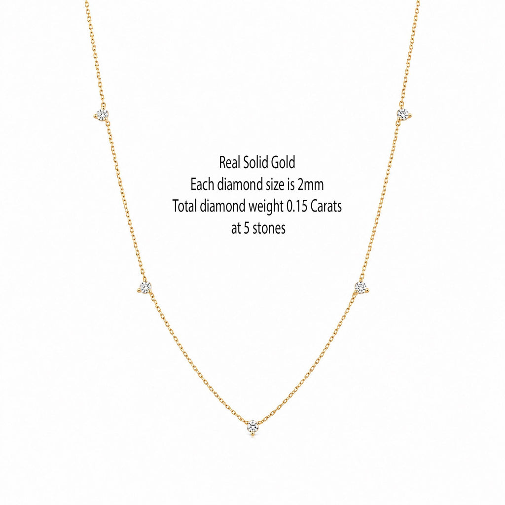 14K Solid Gold Diamond Station Necklace, gallery view 3 of 10