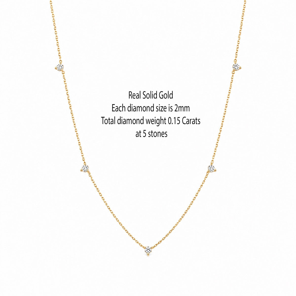 14K Solid Gold Diamond Station Necklace, gallery view 3 of 10