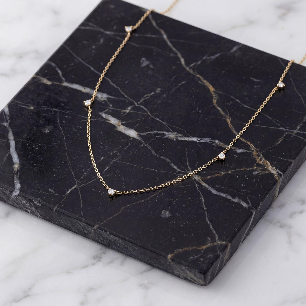 14K Solid Gold Diamond Station Necklace, gallery view 8 of 10