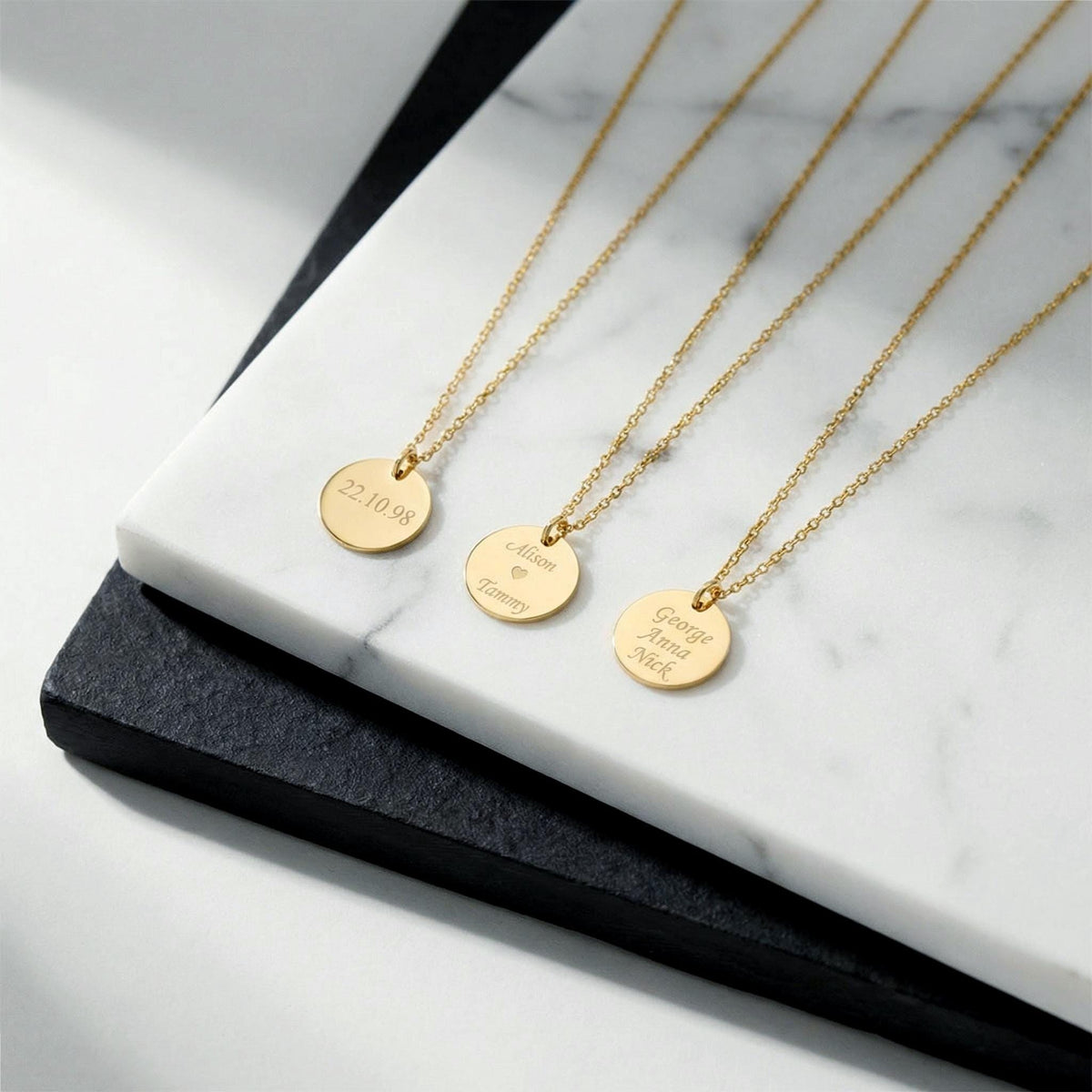 14K Solid Gold Disc Necklace – Personalized Kids Name Pendant – Custom, main product view