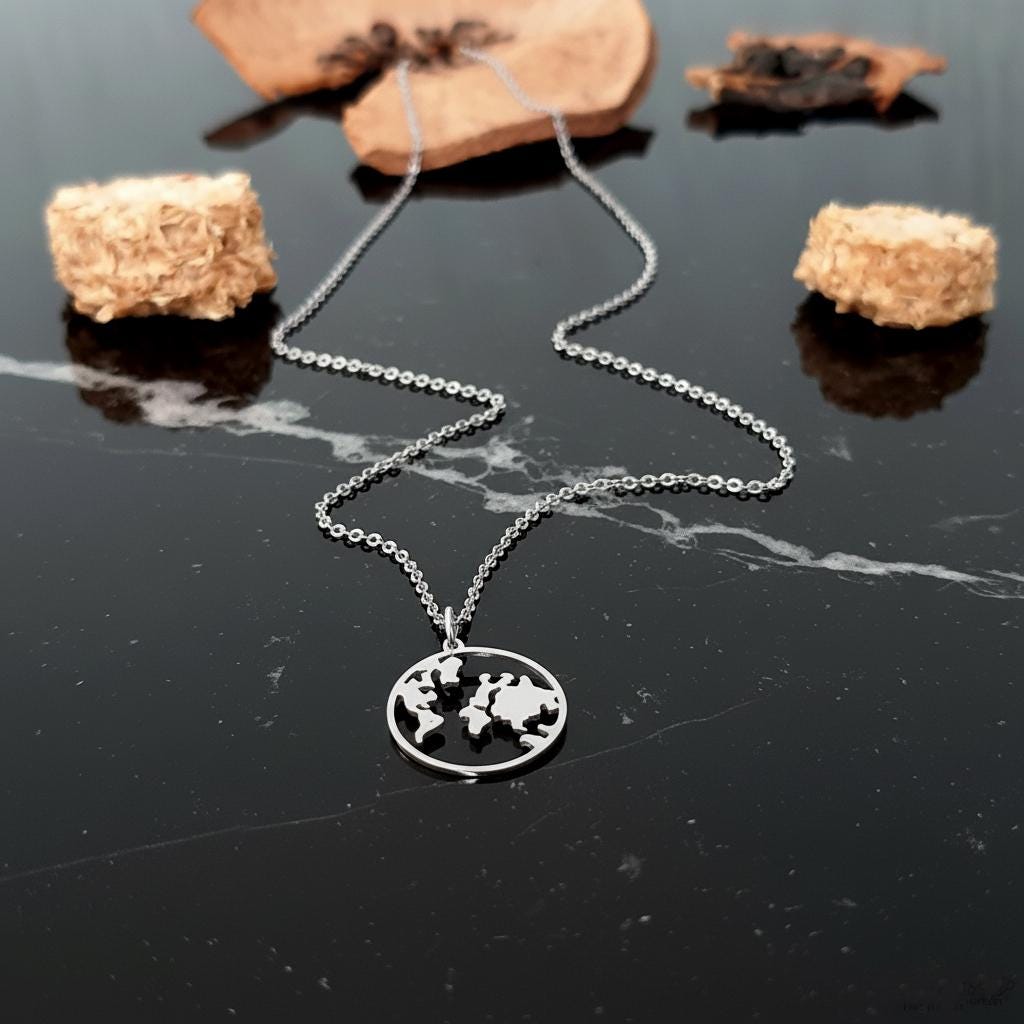 14K Solid Gold Earth Necklace, gallery view 3 of 6