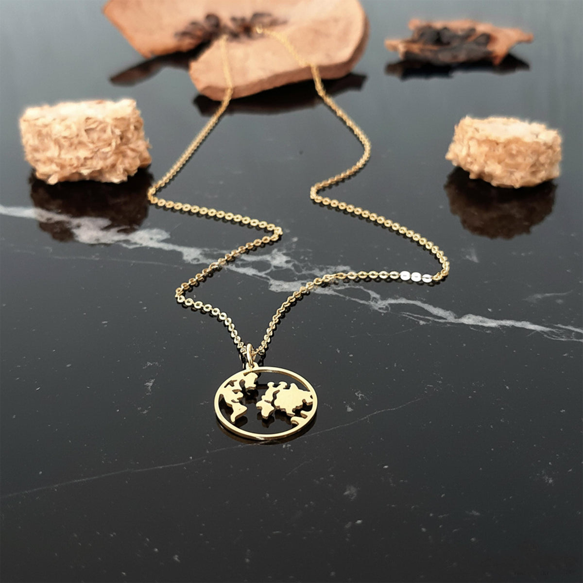 14K Solid Gold Earth Necklace, gallery view 5 of 6