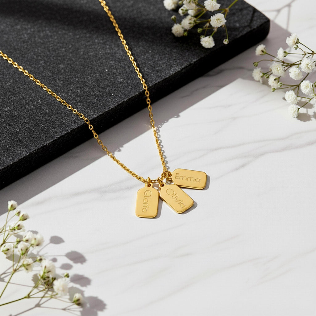 14K Solid Gold Engraved ID Tag Necklace, main product view
