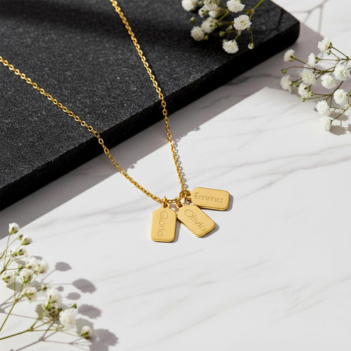 14K Solid Gold Engraved ID Tag Necklace, main product view