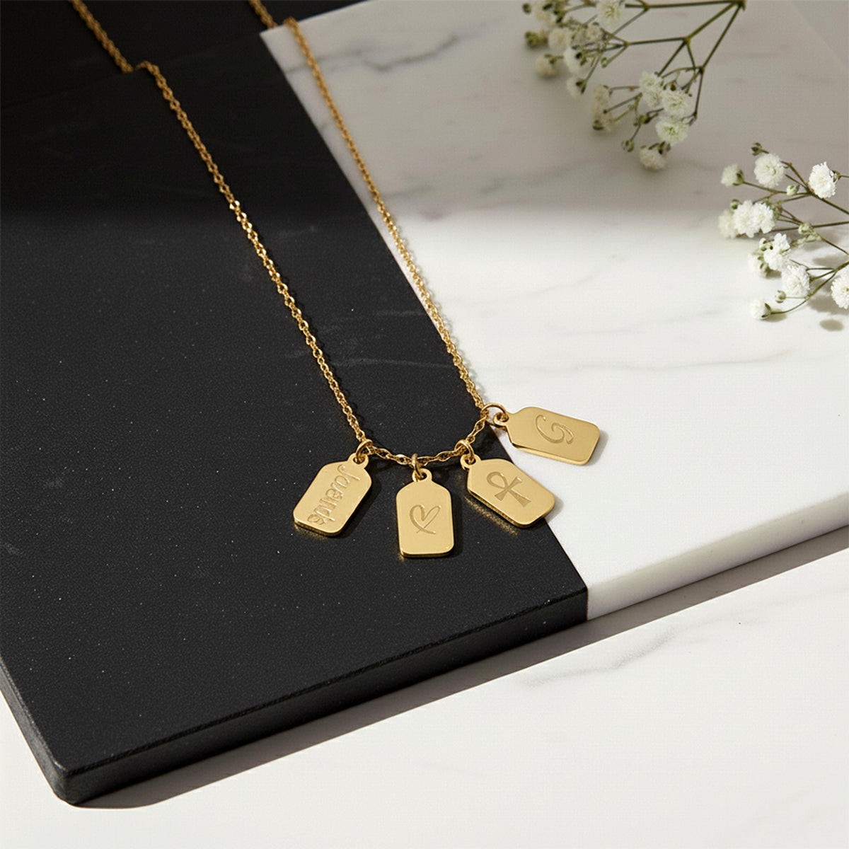 14K Solid Gold Engraved ID Tag Necklace, gallery view 2 of 10
