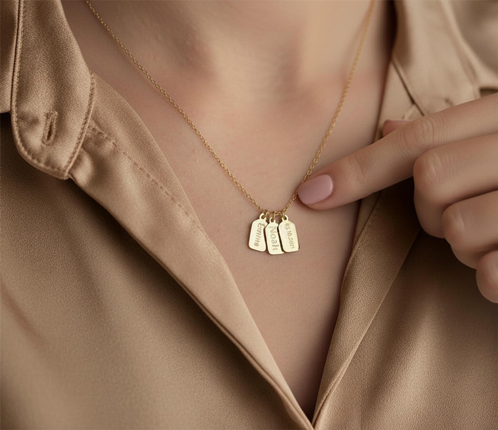 14K Solid Gold Engraved ID Tag Necklace, gallery view 3 of 10
