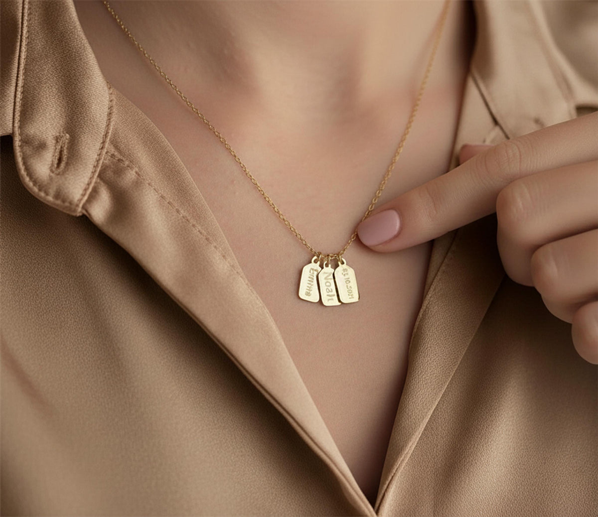 14K Solid Gold Engraved ID Tag Necklace, gallery view 3 of 10
