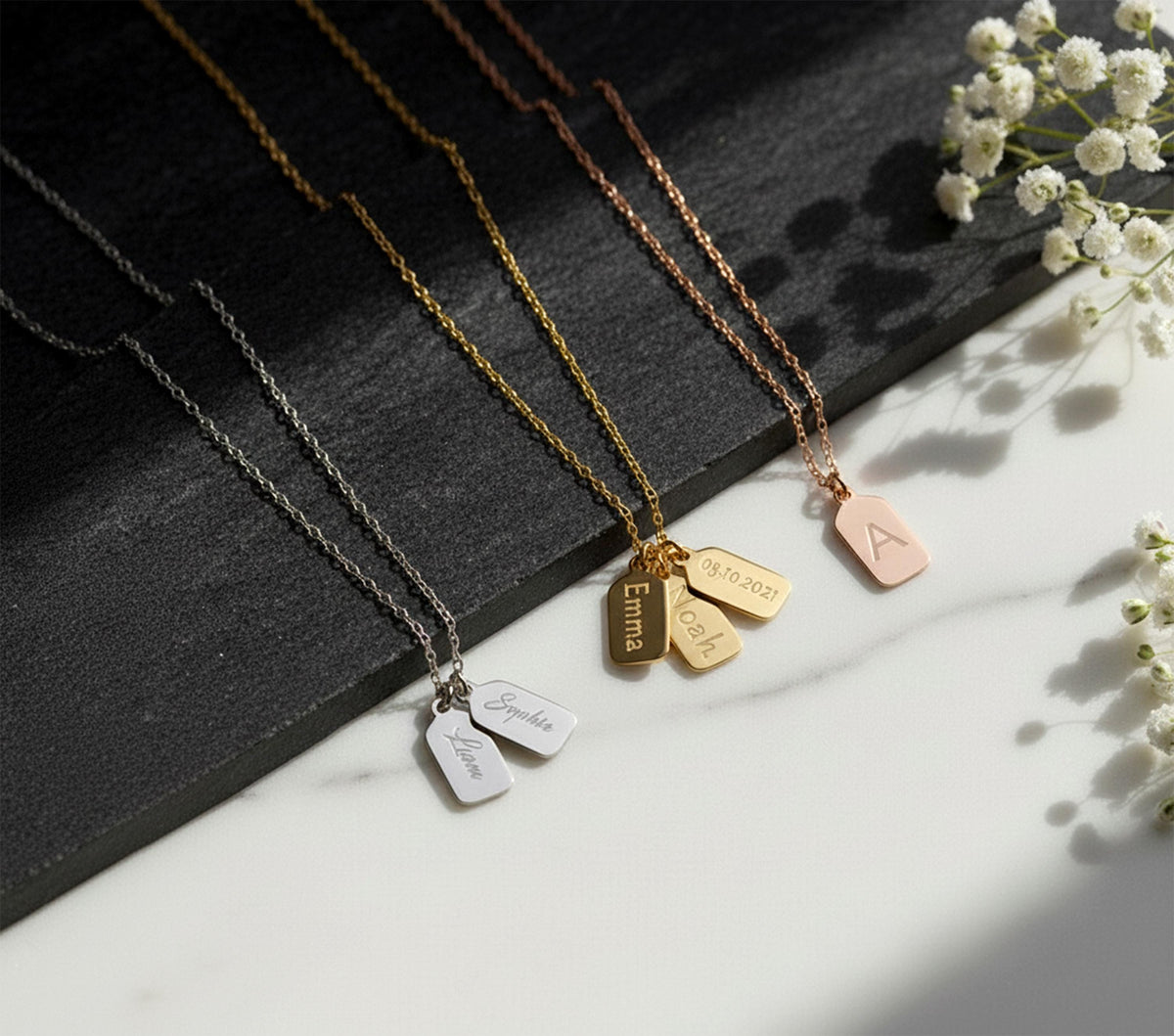 14K Solid Gold Engraved ID Tag Necklace, gallery view 4 of 10