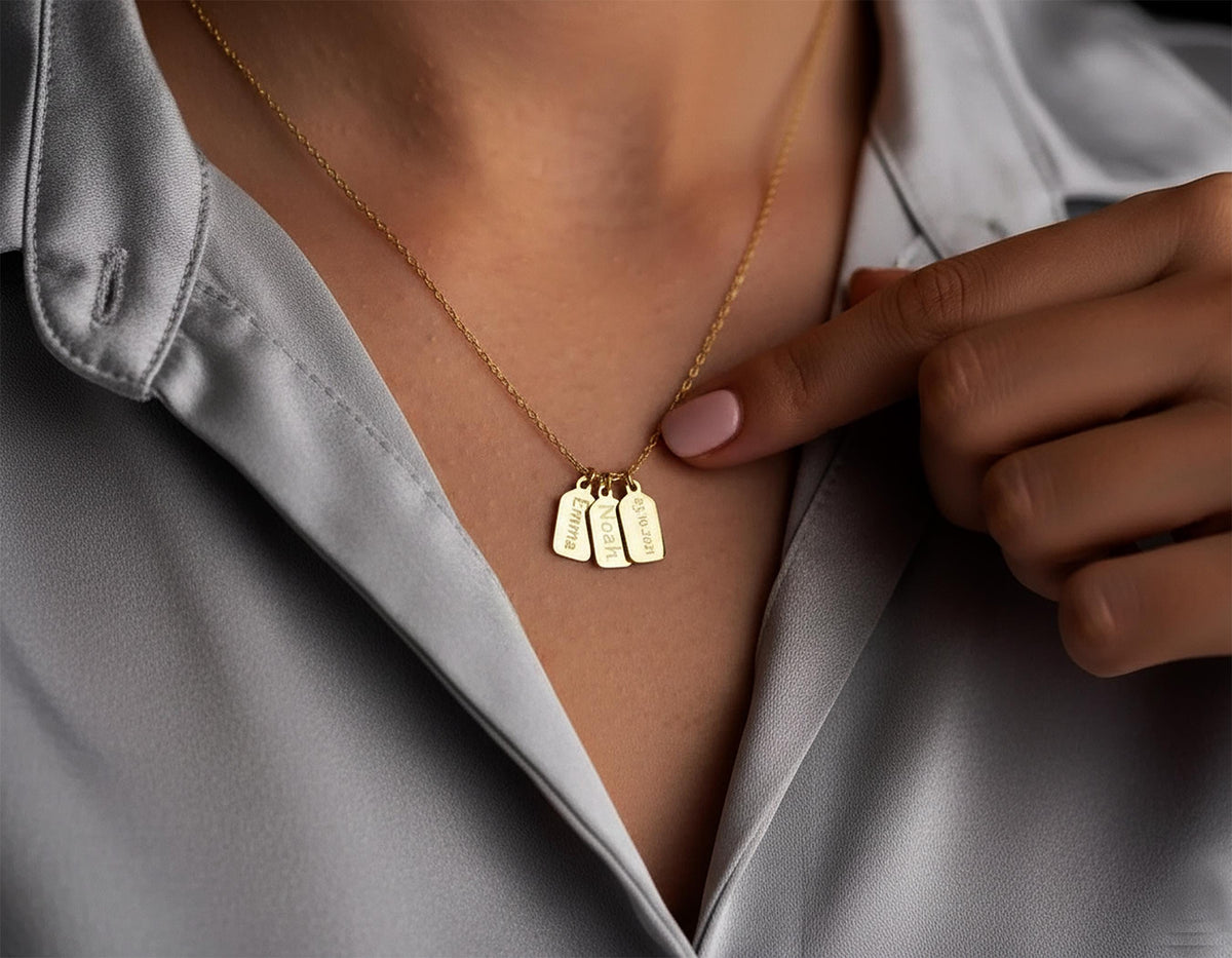 14K Solid Gold Engraved ID Tag Necklace, gallery view 7 of 10