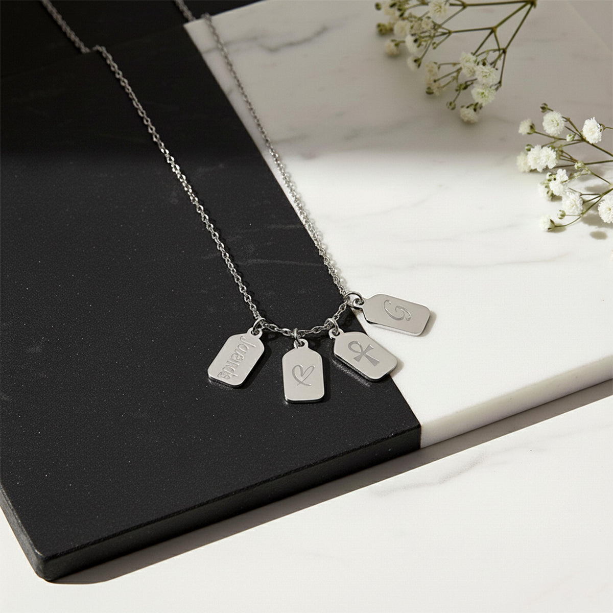 14K Solid Gold Engraved ID Tag Necklace, gallery view 8 of 10