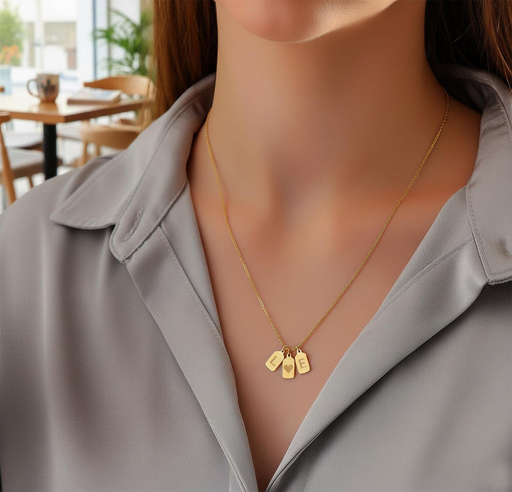 14K Solid Gold Engraved ID Tag Necklace, gallery view 9 of 10