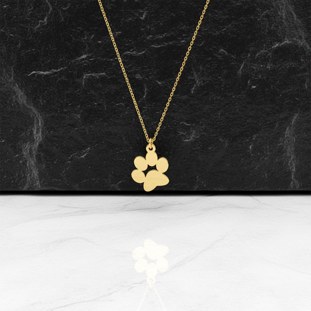 14K Solid Gold Engraved Paw Print Necklace, gallery view 3 of 7