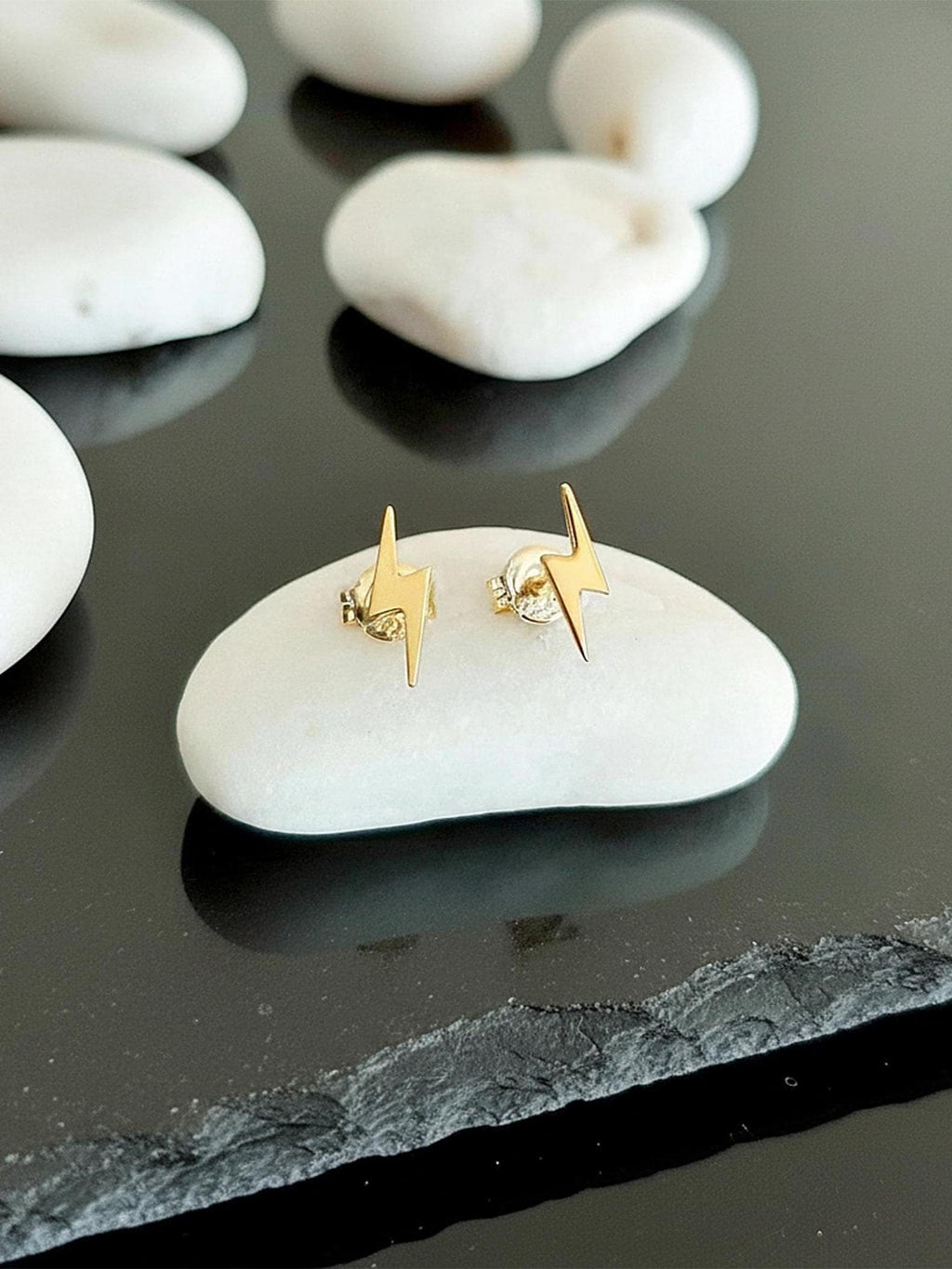 14K Solid Gold Everyday Lightning Bolt Stud Earrings, main product view