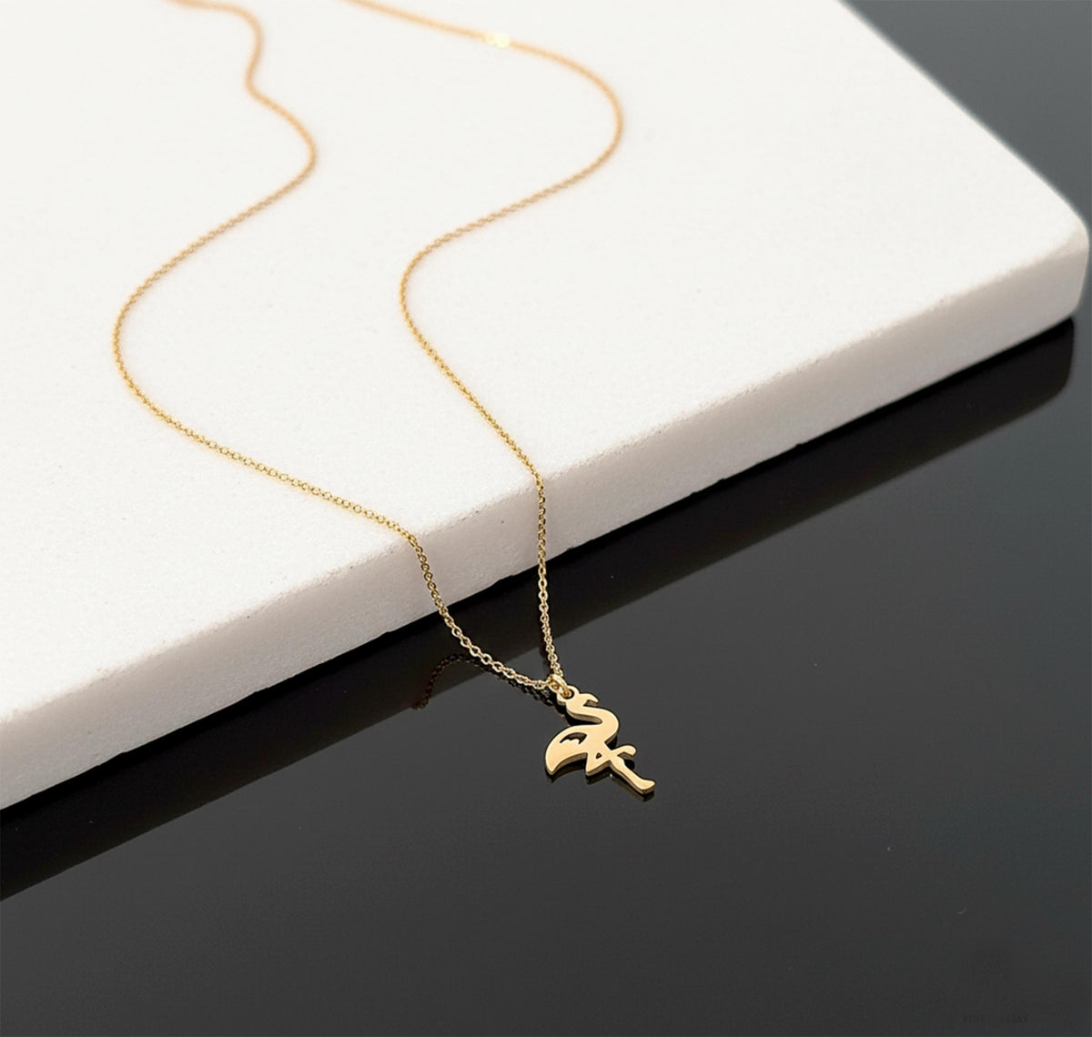 14K Solid Gold Flamingo Necklace – Dainty Charm, gallery view 7 of 8