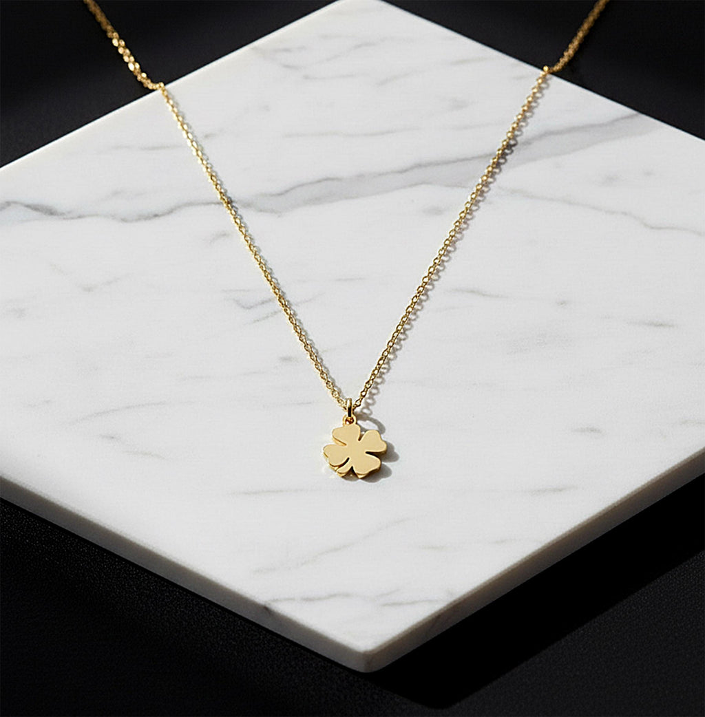 14K Solid Gold Four-Leaf Clover Necklace – Dainty Luck Charm, gallery view 3 of 6
