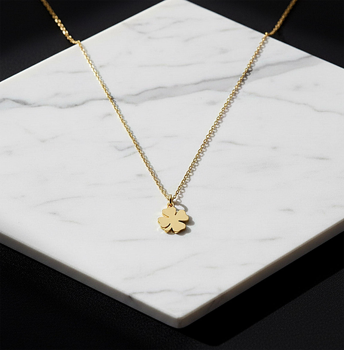 14K Solid Gold Four-Leaf Clover Necklace – Dainty Luck Charm, gallery view 3 of 6