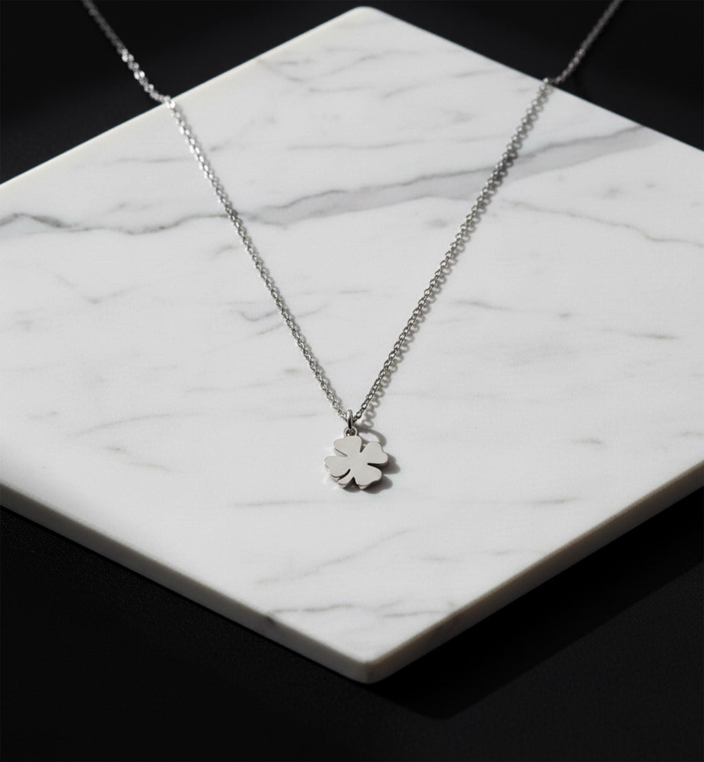 14K Solid Gold Four-Leaf Clover Necklace – Dainty Luck Charm, gallery view 5 of 6
