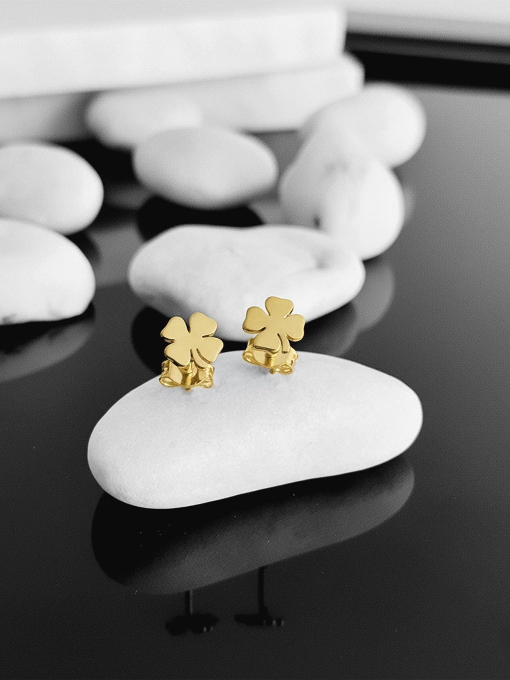 14K Solid Gold Four-Leaf Clover Stud Earrings, main product view