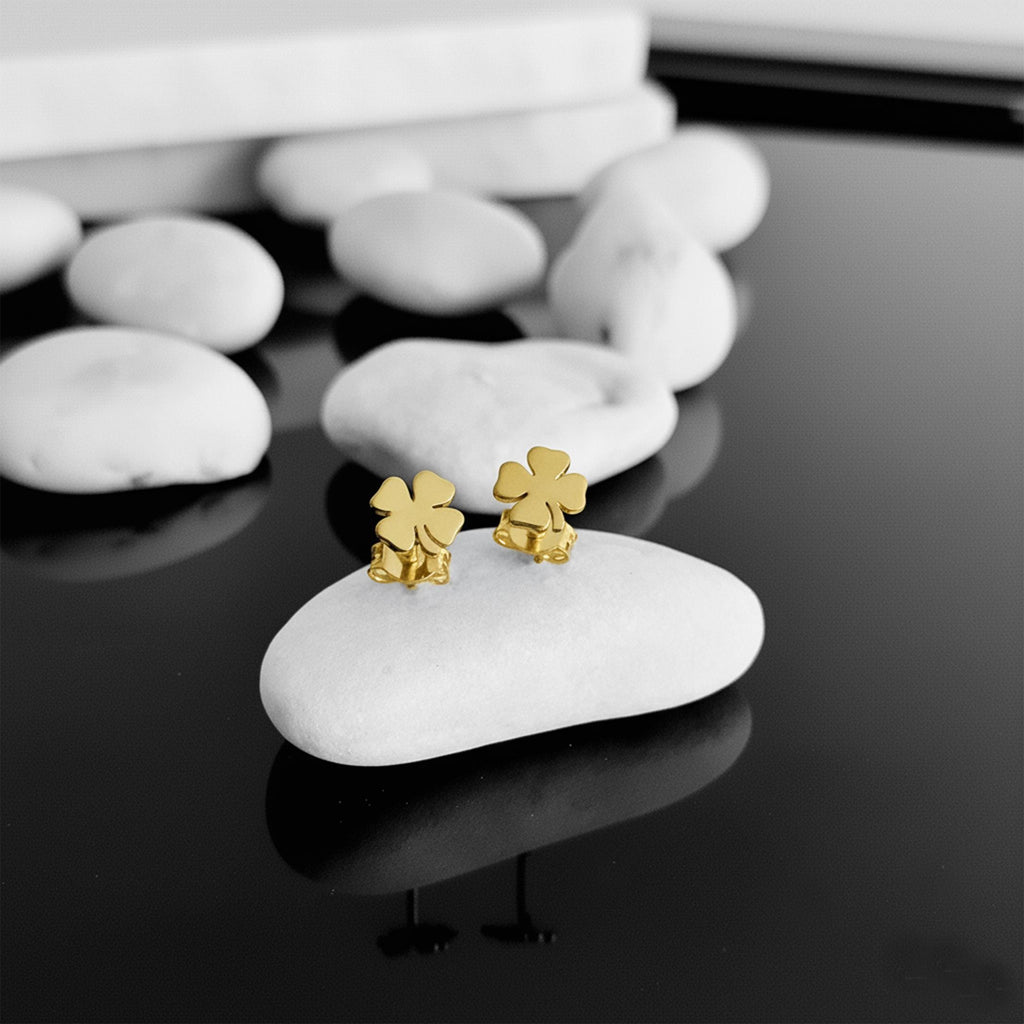 14K Solid Gold Four-Leaf Clover Stud Earrings, gallery view 3 of 7