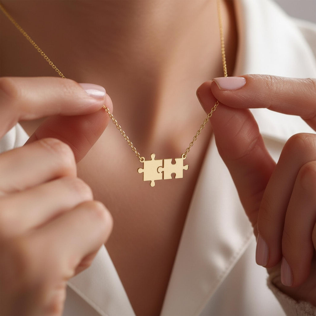 14K Solid Gold Friendship Puzzle Necklace, main product view