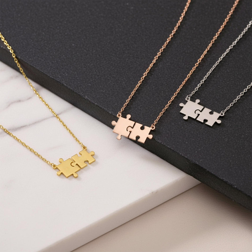 14K Solid Gold Friendship Puzzle Necklace, gallery view 2 of 7