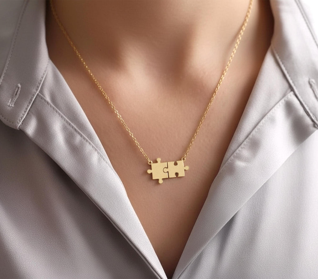 14K Solid Gold Friendship Puzzle Necklace, gallery view 3 of 7