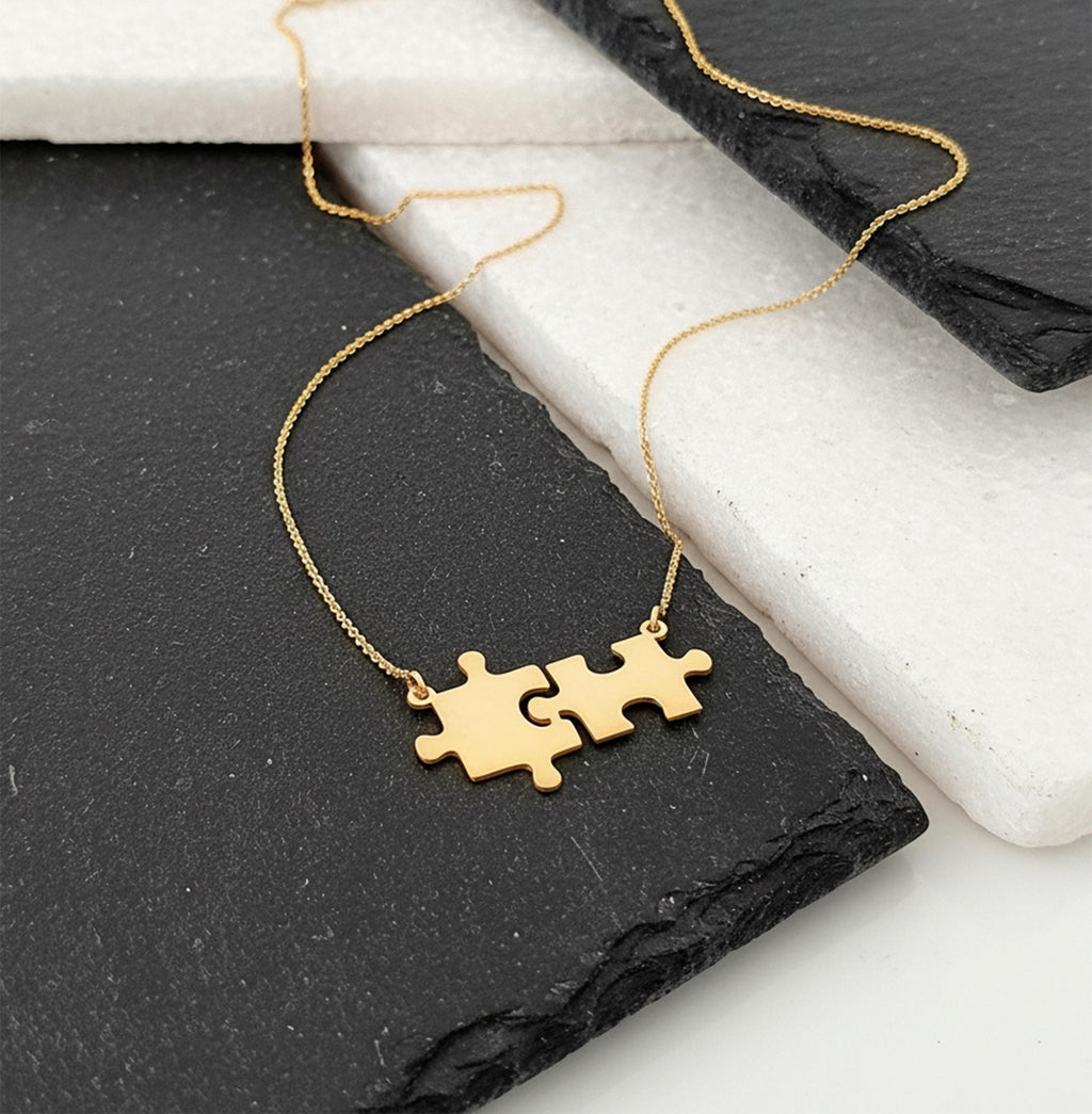 14K Solid Gold Friendship Puzzle Necklace, gallery view 4 of 7