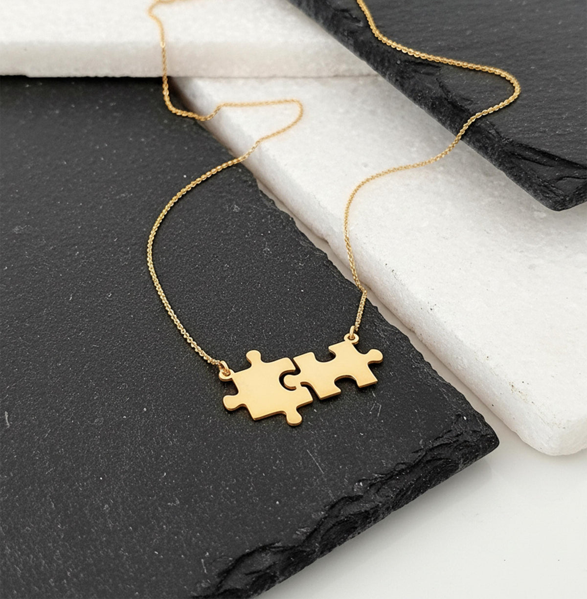 14K Solid Gold Friendship Puzzle Necklace, gallery view 4 of 7