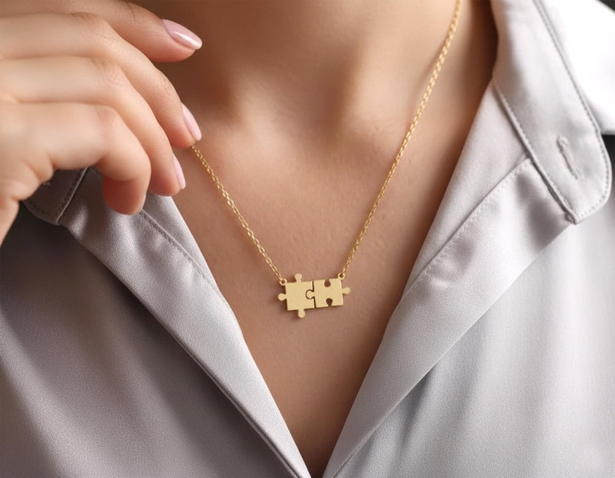 14K Solid Gold Friendship Puzzle Necklace, gallery view 5 of 7